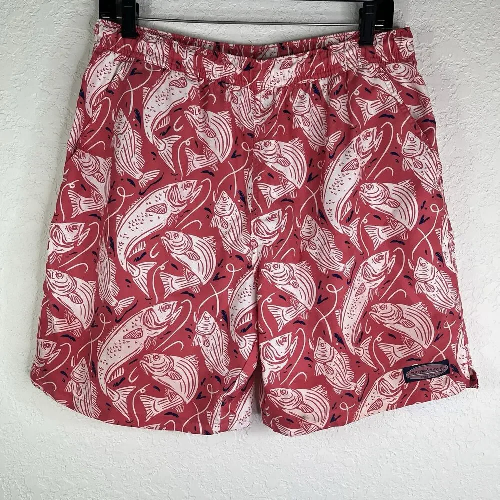 Vineyard Vines Sea-life Print Coral/White Board Short Size M Beach, Pool, Summer